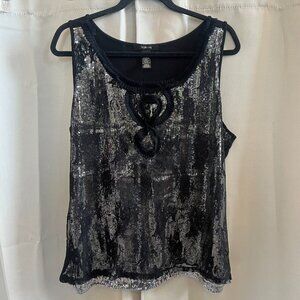 Style Co Womens Top Large Silver Sequin Black Lace Overlay Witchy Goth‎ 16699